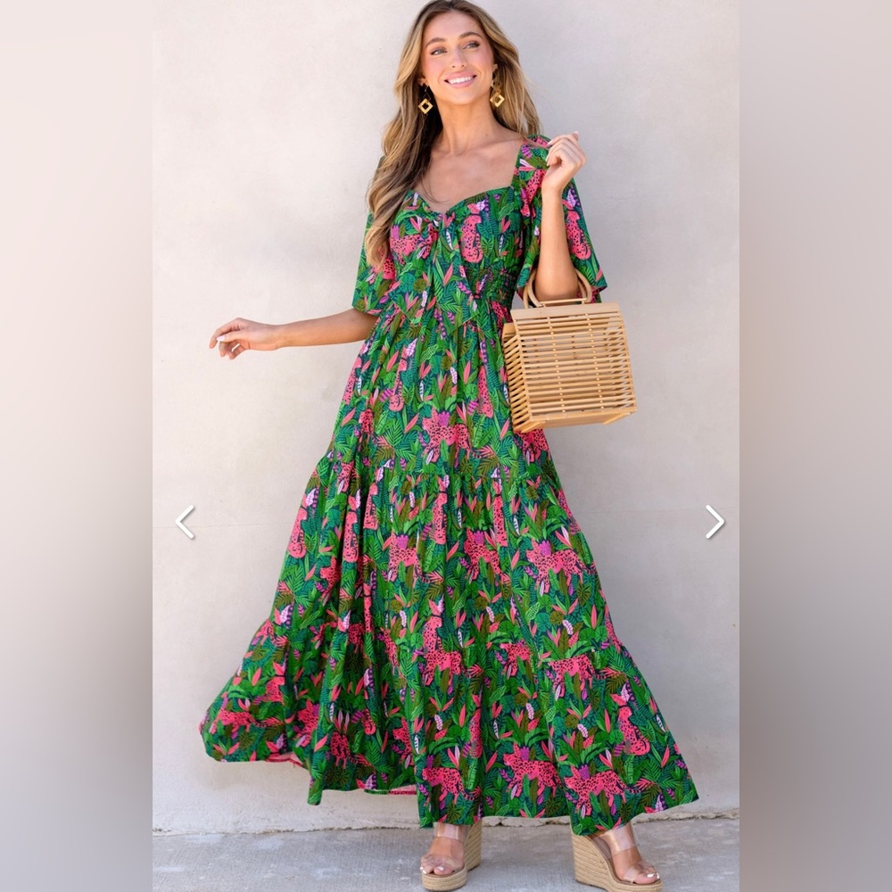 Wild Chase Green Multi Print Maxi Dress